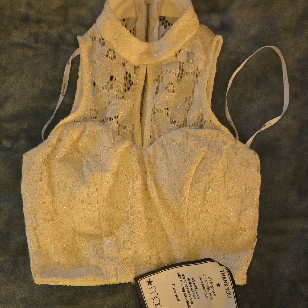 Speechless Cream Lace High Neck Crop Top